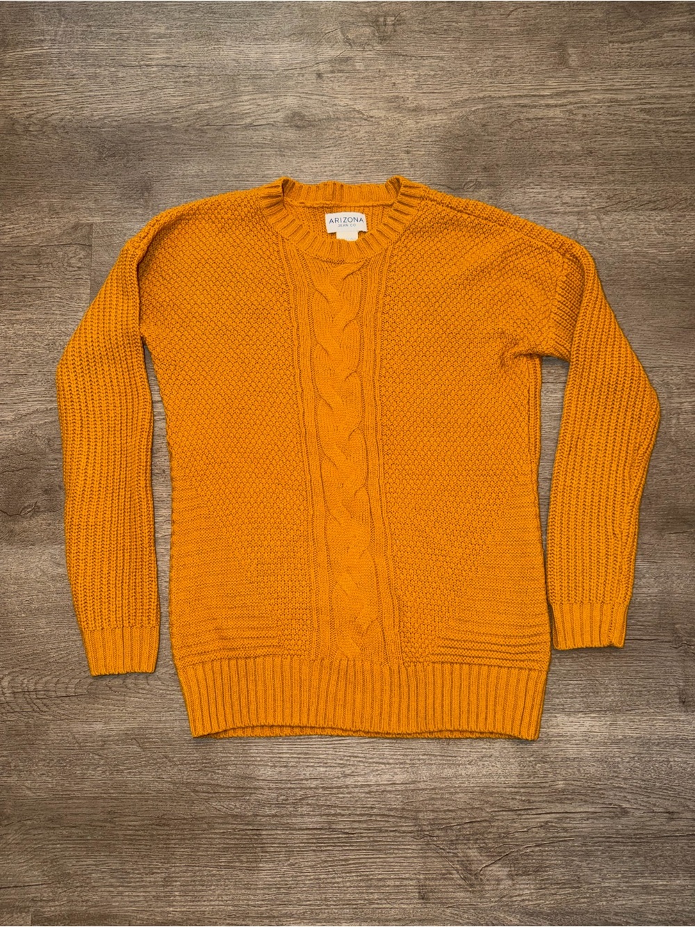 Arizona Jean Company Mustard Cable Knit Crewneck Sweater